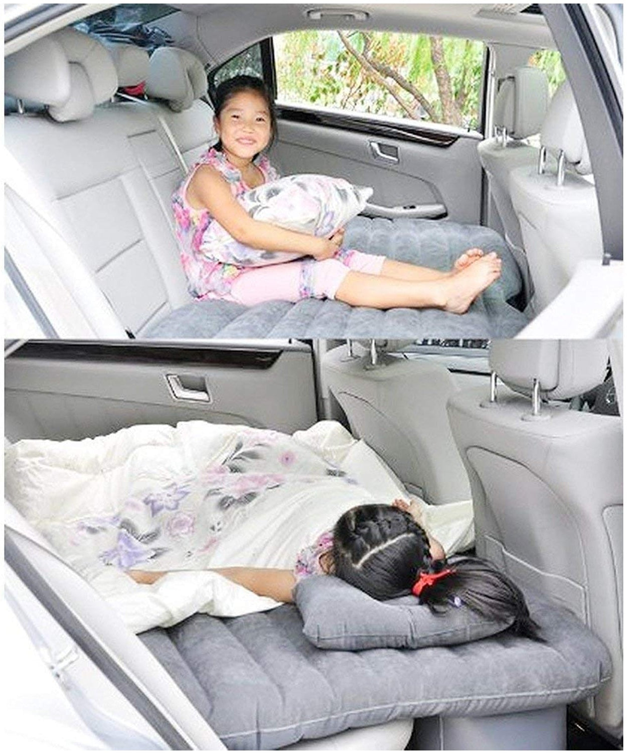 Inflatable bed with pump and pillows for car camping