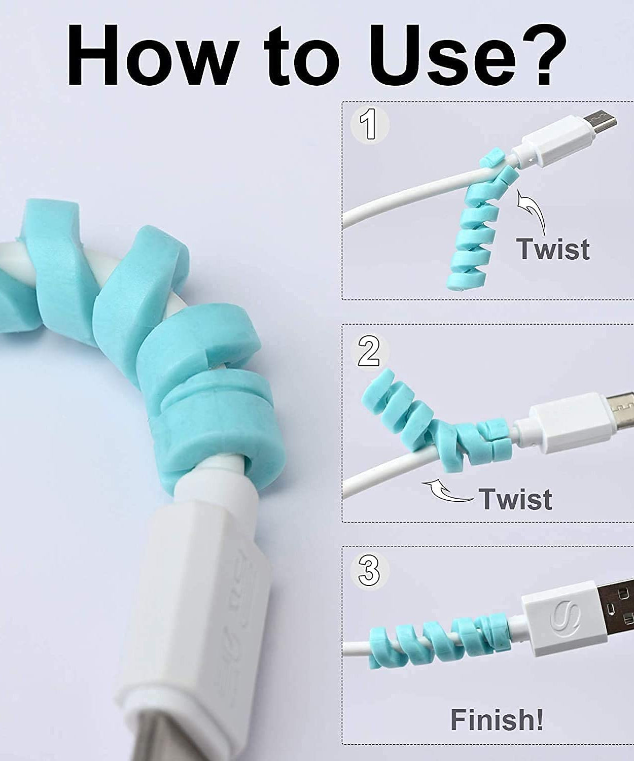 Set of 4 spiral cable protectors for chargers and data cables