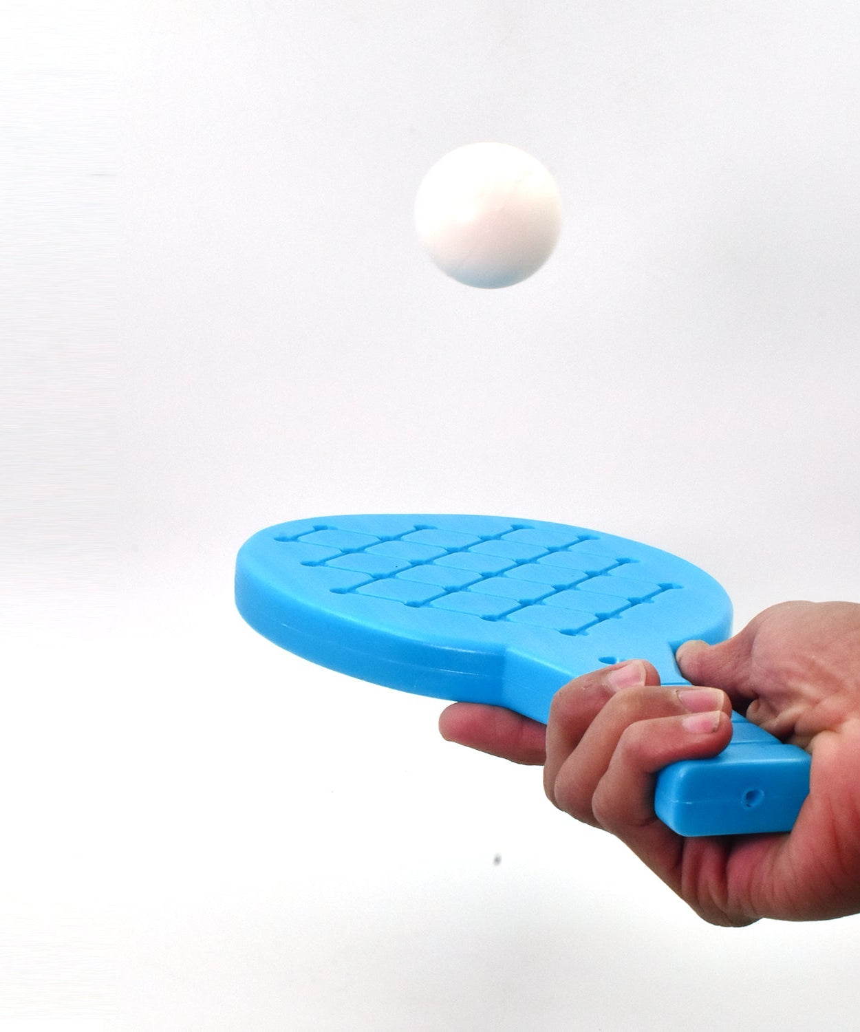 Plastic table tennis set for kids, includes rackets and ball.