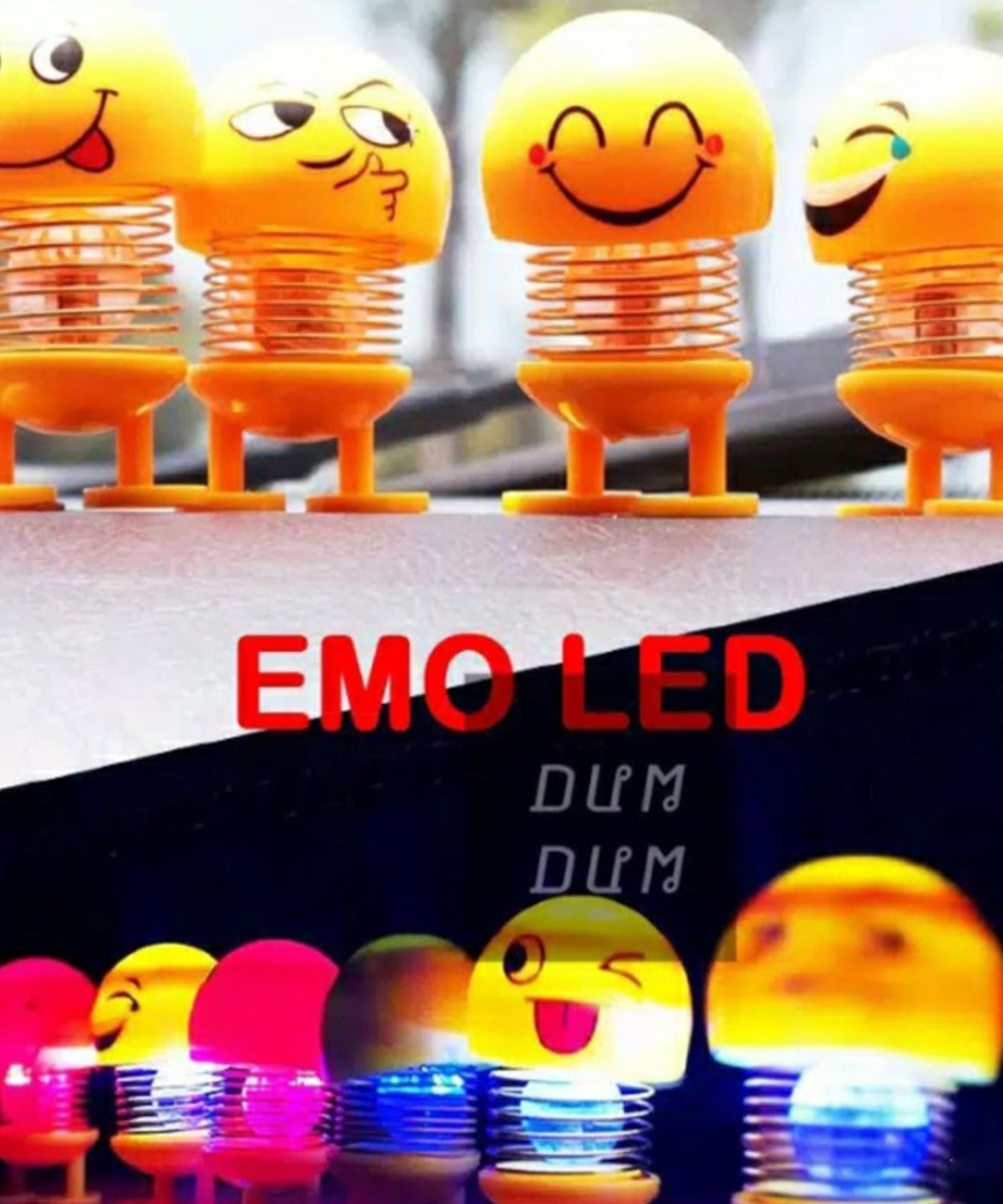 Dancing emoji dashboard doll with LED light.