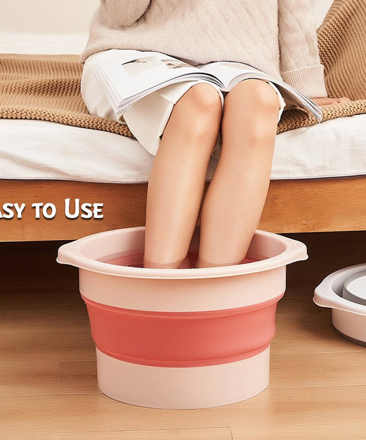 Folding tub for space-saving storage and foot spa use
