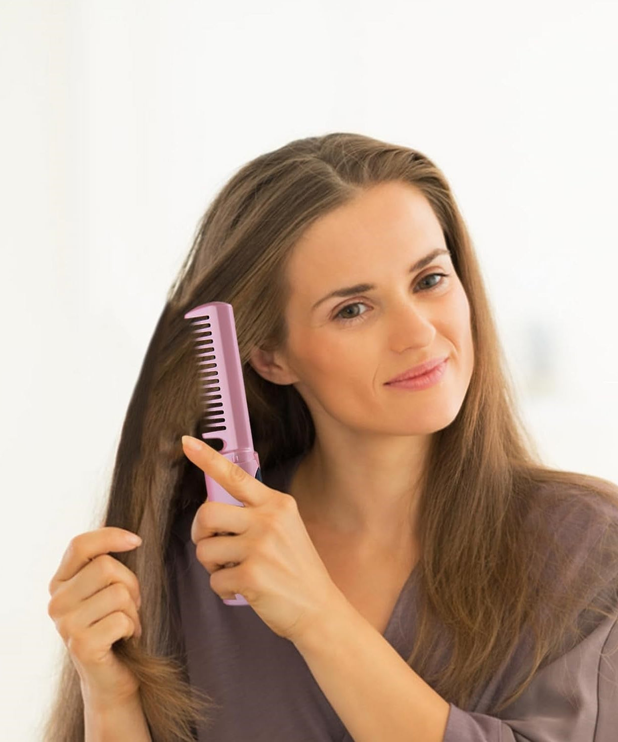 Rechargeable Mini Hair Straightener, Travel Portable USB Charging Cordless Hair Straightener Bursh, Three Temperature Adjustments Flat Iron Comb (1 Pc)