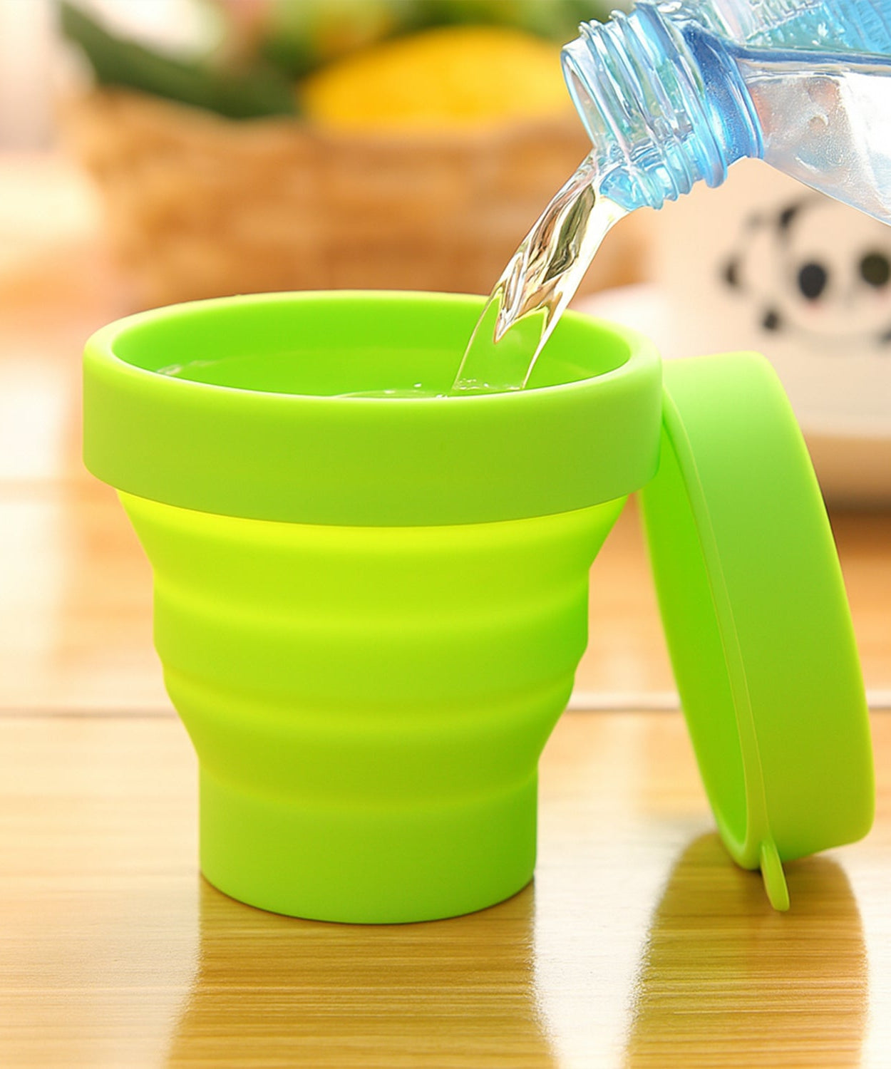 Round Silicone Foldable Glass / Cup, Foldable Travel Mug With Lid (1 Pc)