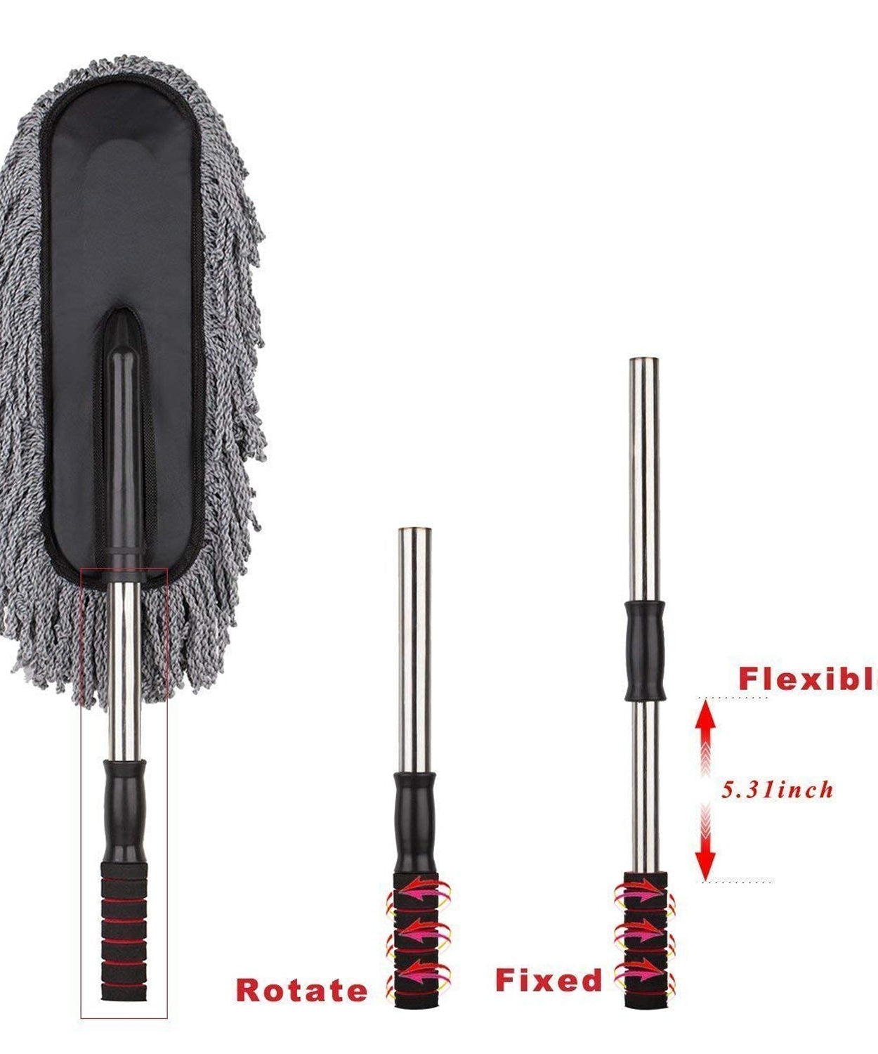 Car Duster, Long Retractable / Soft / Non-Slip / Handle Multipurpose Microfiber Wash Brush Vehicle Interior and Exterior Cleaning Kit with for Car, Boats or Home