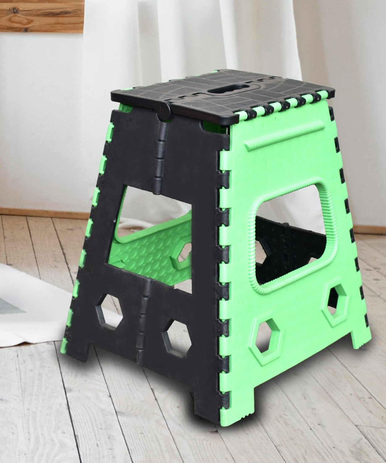 18-inch folding stool suitable for adults and kids, ideal for kitchen or stepping use.