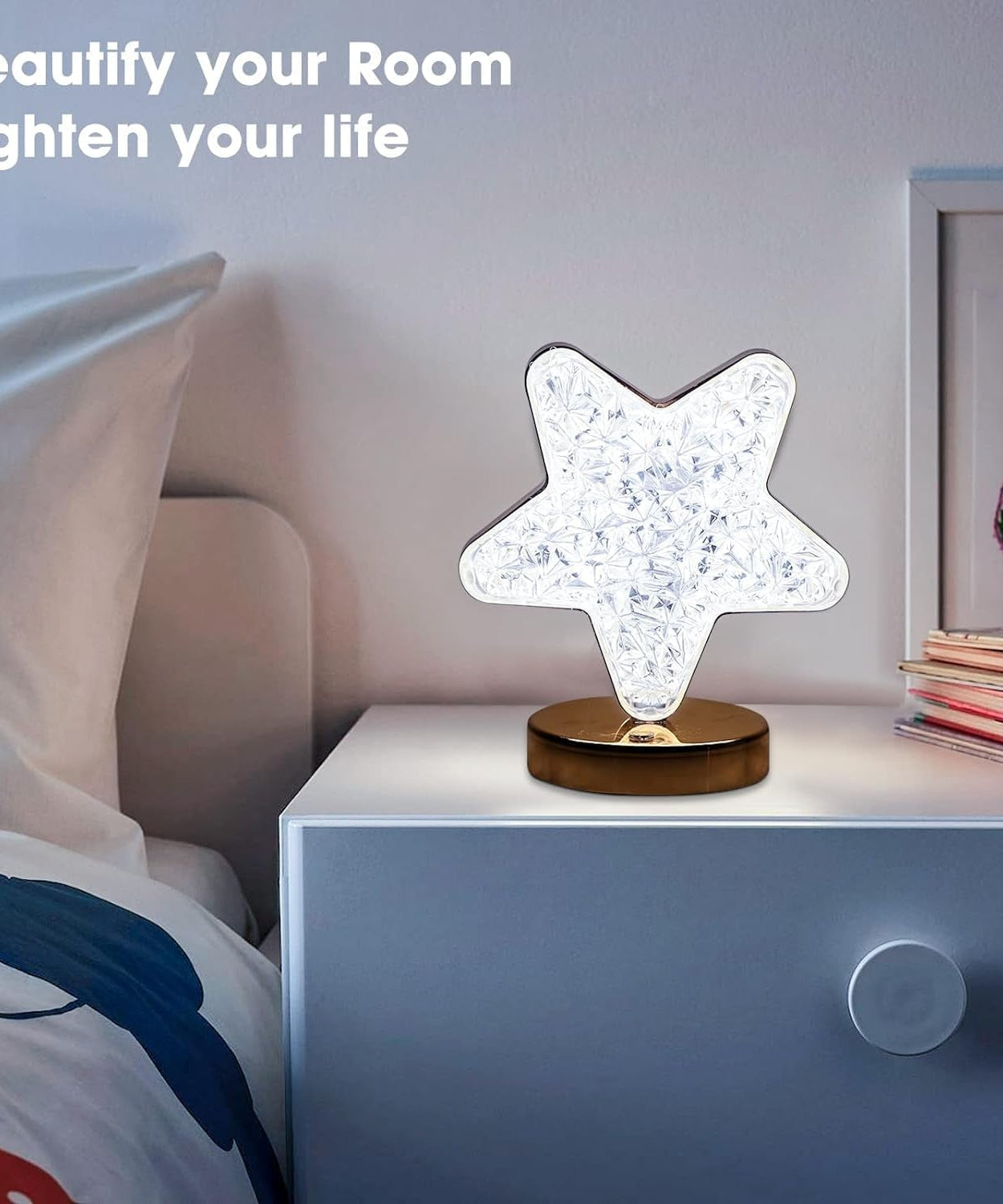 Star Crystal Diamond Touch Lamp – USB Rechargeable, 3-Way Dimmable
