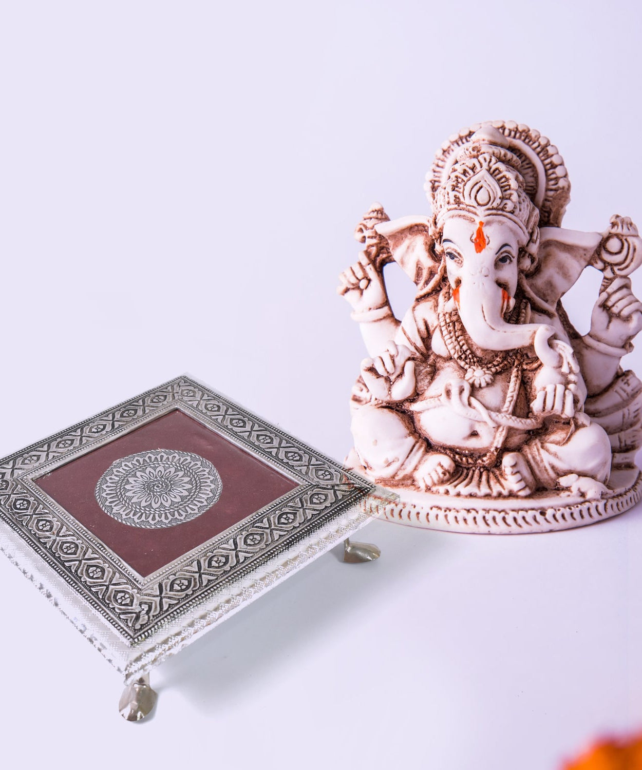 Silver - Square Pooja Chowki Patla / Bajot (20×20 CM / 1 Pc)