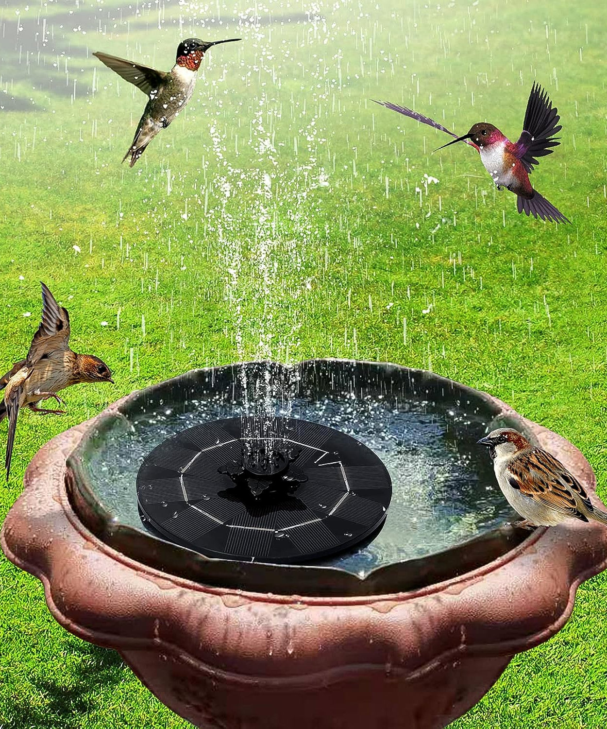 Fast Fountain by Pocket Hose - Solar-Powered - Instantly Adds a Water Feature Virtually Anywhere - 5 Spray Modes - No Installation or Batteries Required - Great for Bird Baths, Pools, Pond & More (1 Pc)
