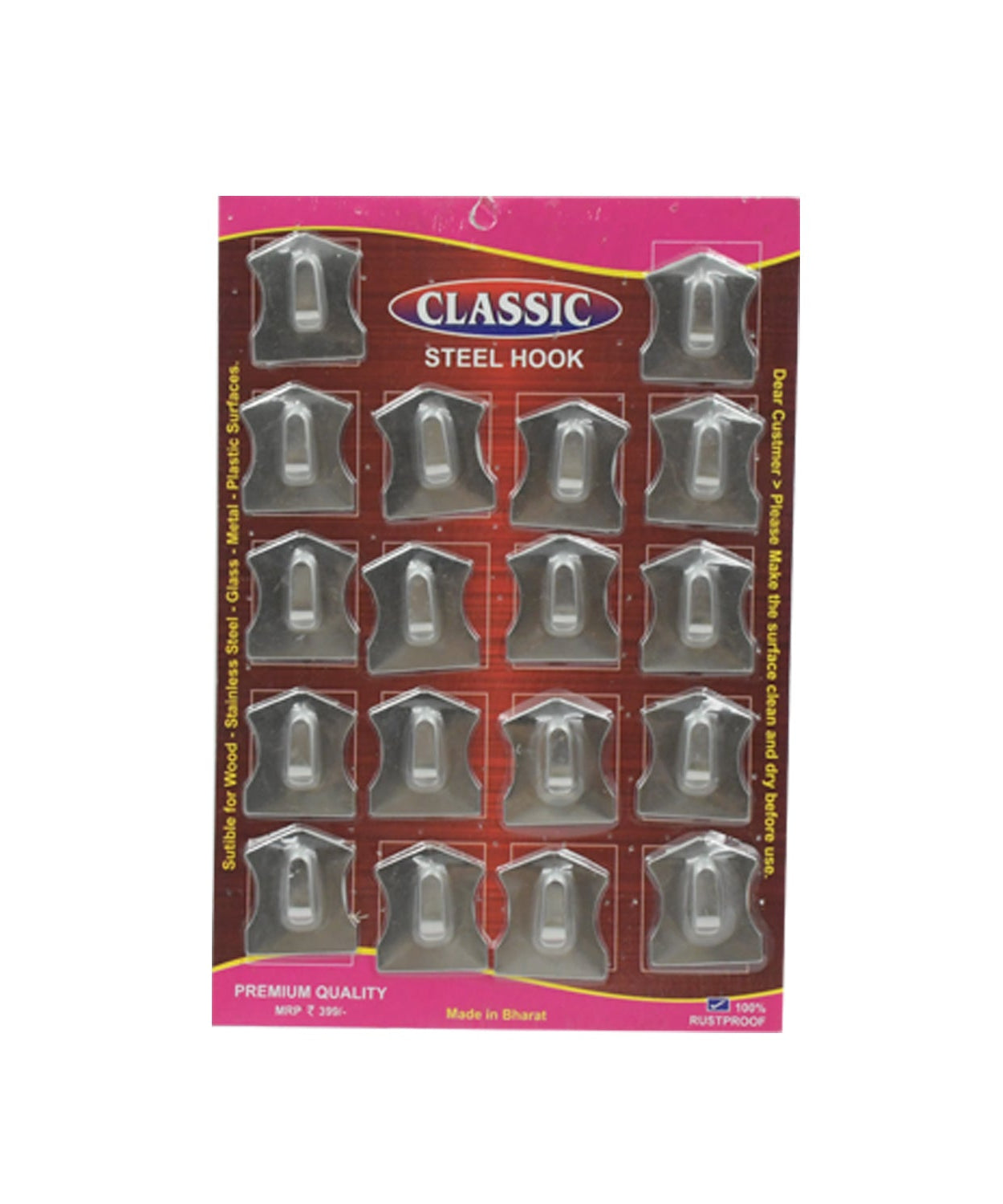 Stainless steel wall hooks, set of 18 pieces
