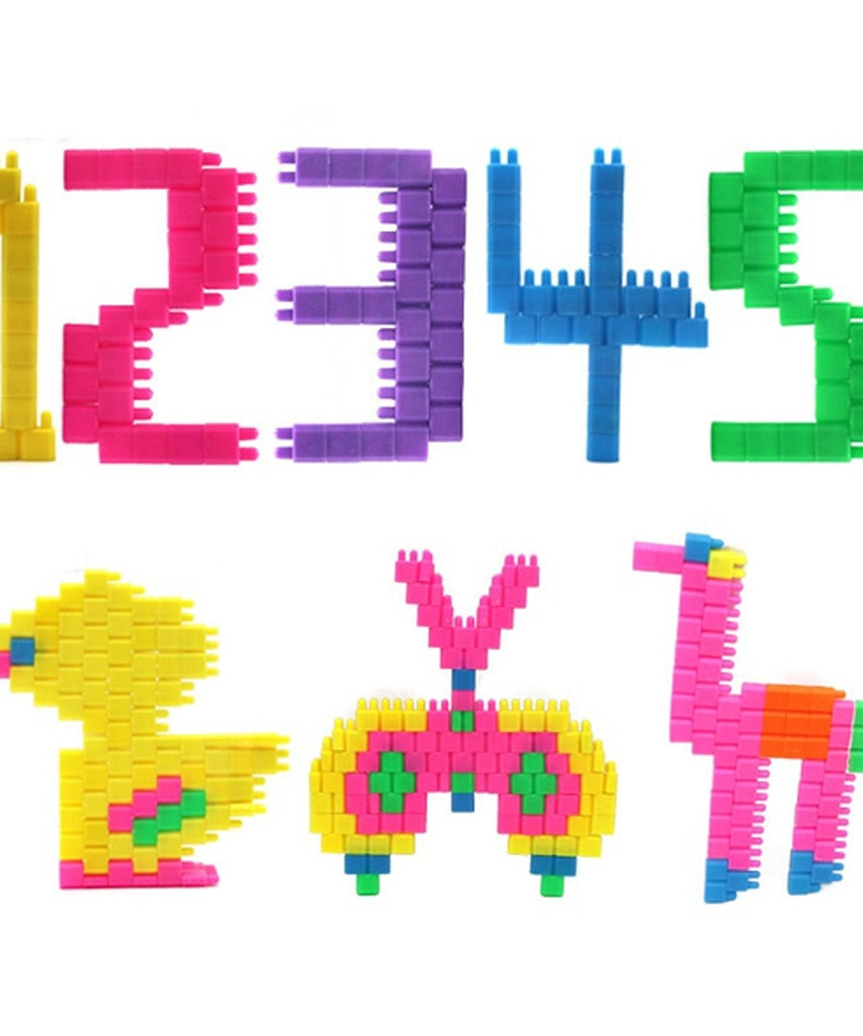 Blocks scattered on a surface, showing their variety and design for creative construction