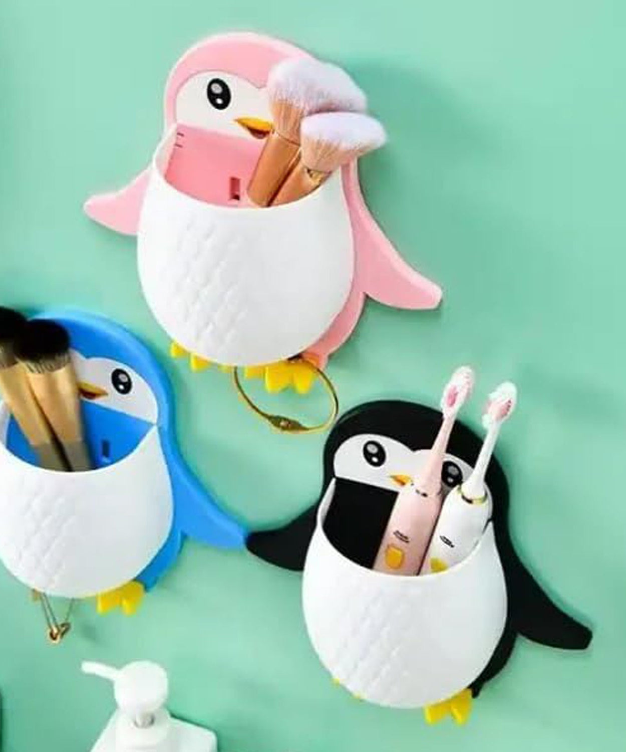 Penguin Storage Box, Adhesive Remote Case, Electric Toothbrushes Holder, Universal Controller Holder, Wall Nightstand, Office Plastic Wall Mount