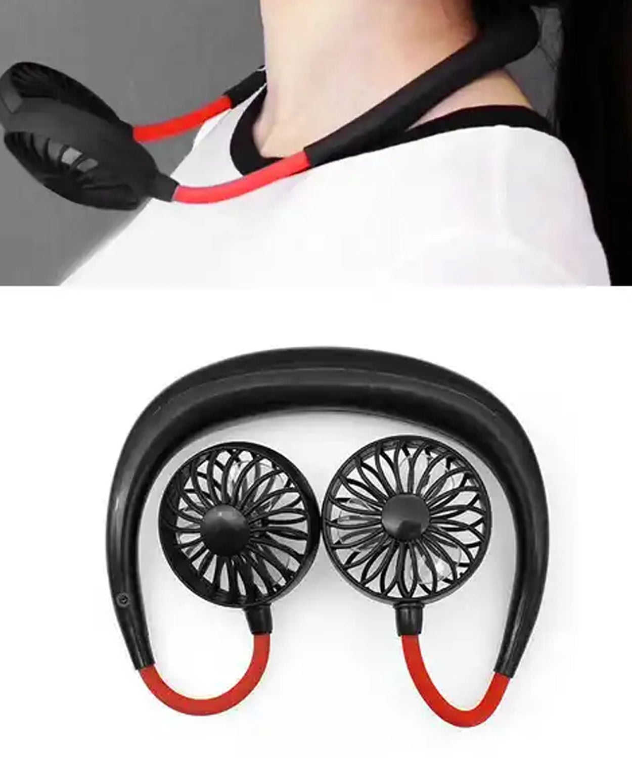 USB rechargeable fan with neckband design
