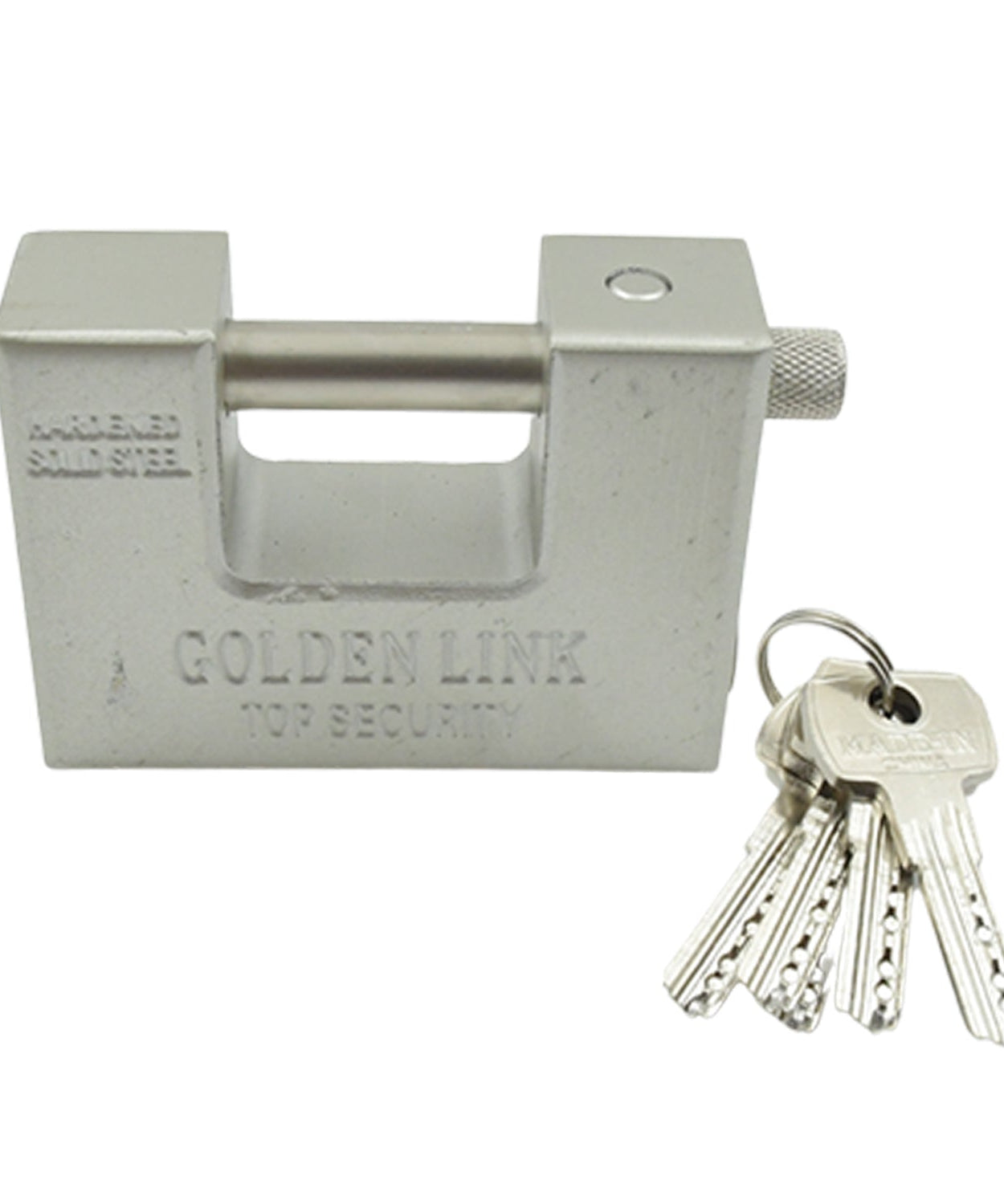 94mm Stainless Steel Padlock: Rectangular, Hardened Steel, 5 Keys