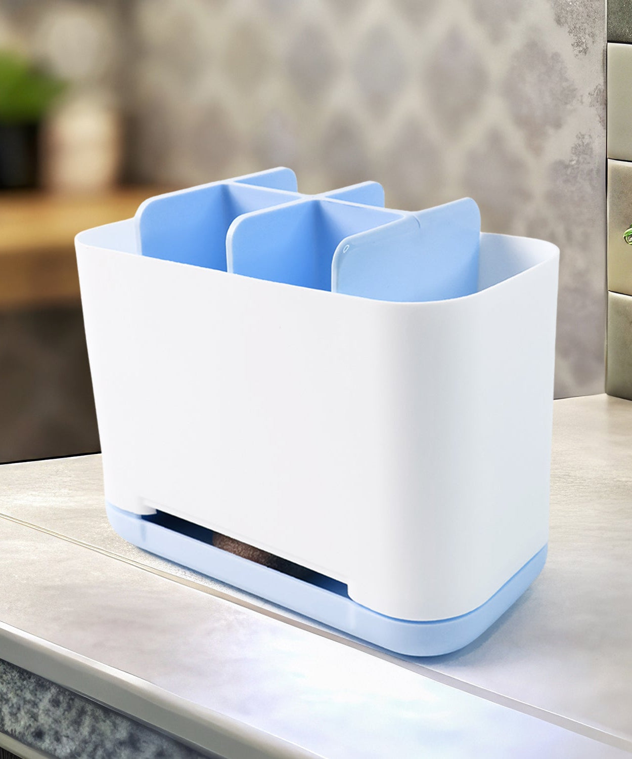 6 Compartment Multi Purpose Organizer Toothbrush Holder Stand Plastic Caddy (1 Pc)