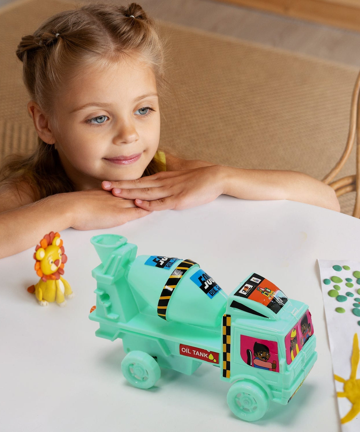 Construction toy truck with friction power