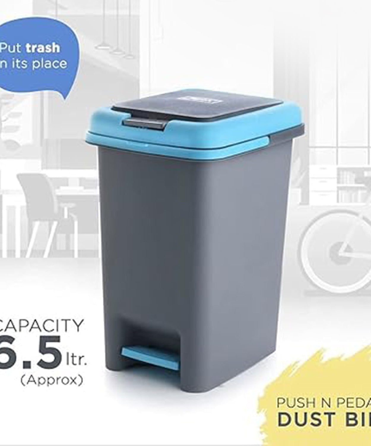 Apex Plastic Push N Pedal Dust Bin | Hands-Free Operation, Compact Design 6.5 Liters (1 Pc / Mix Color)