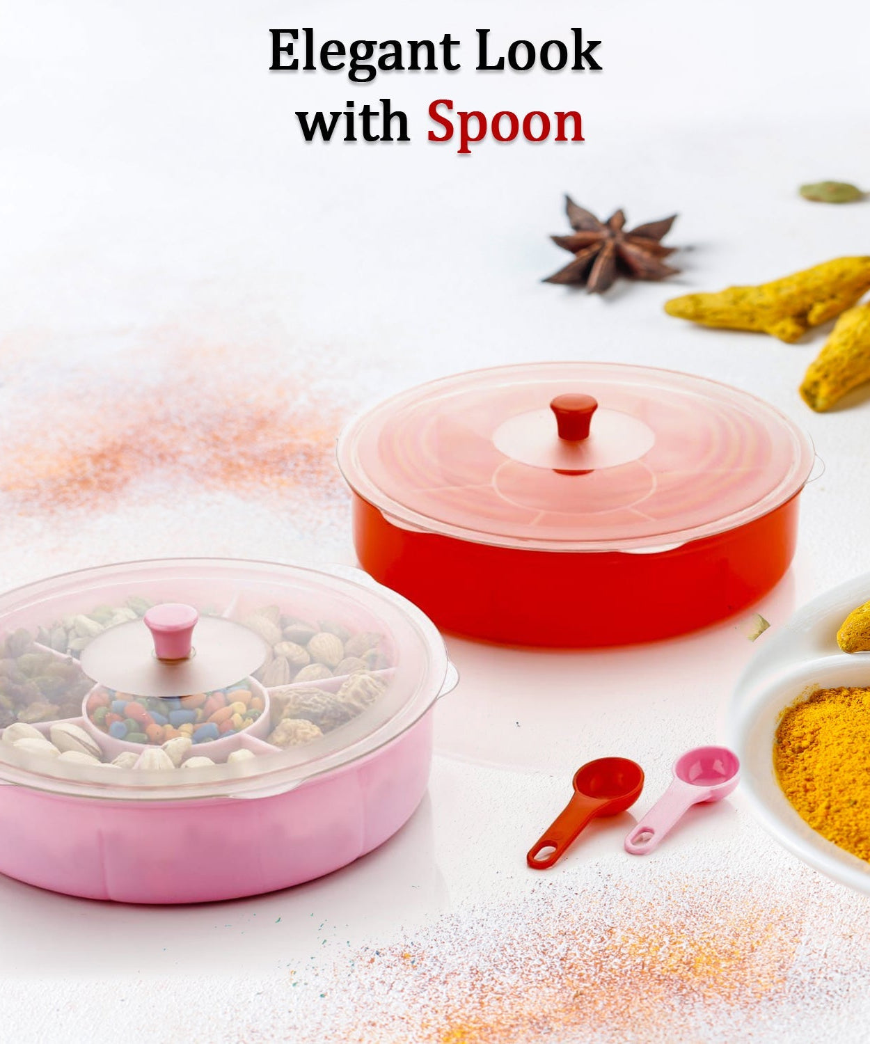 Masala and dry-fruit box with integrated spoon