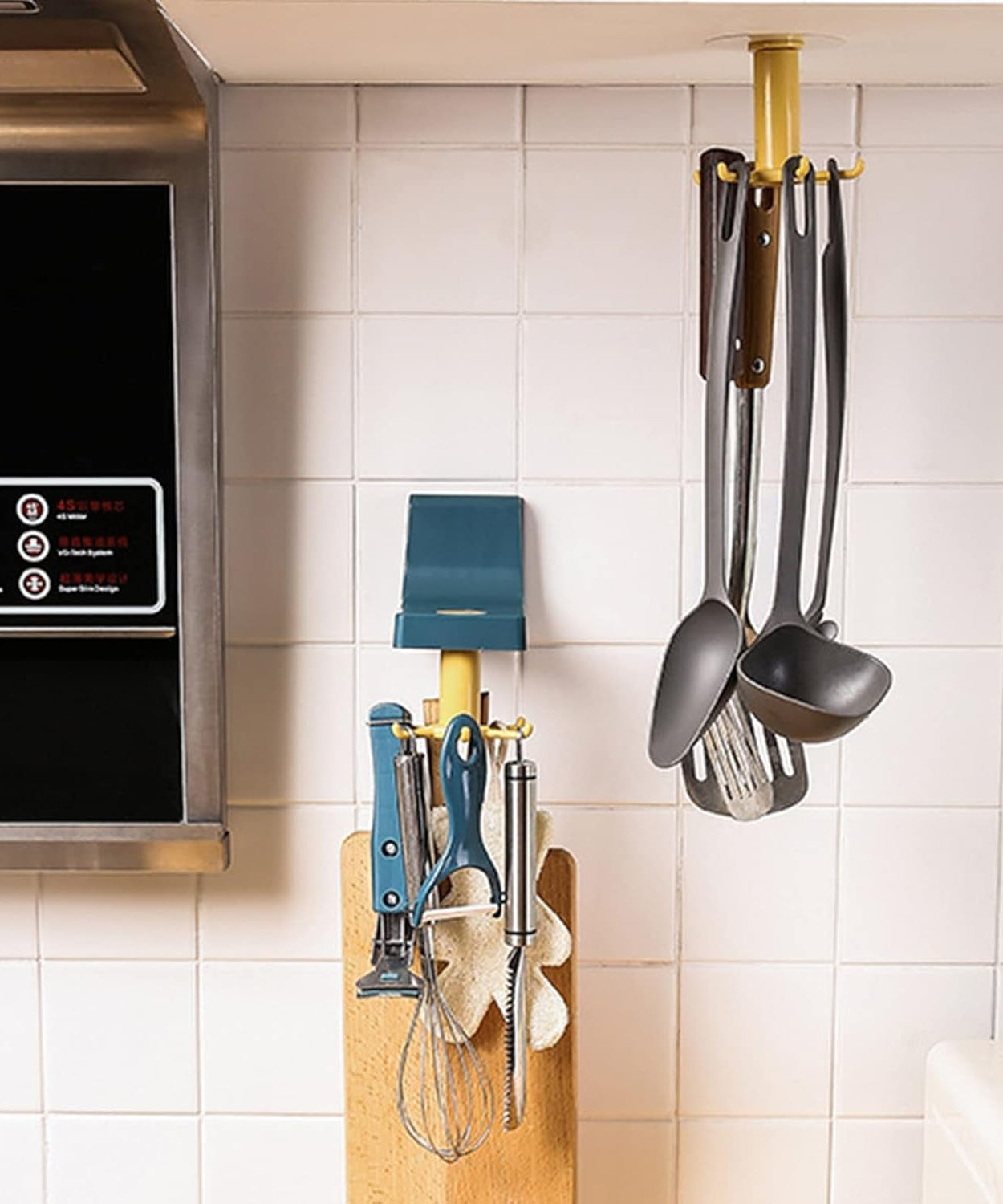 360 Degree Rotating Self Adhesive Plastic Wall Hook Hanger; Multifunctional Hanger with 6 Heavy Duty Claw Hooks