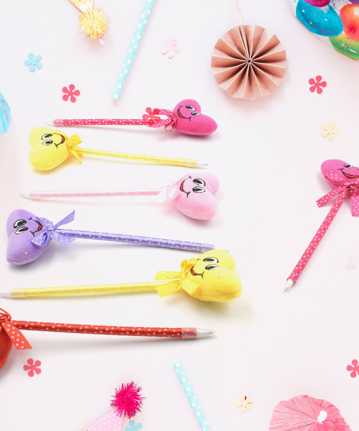 Cute Cartoon Shape & Heart Design Facy Writting Pen Attached Rattle | Ball Pen Smooth Writing For Wedding , Events & Multiuse Pen  Best Pen l Use for Kids (12 Pcs Set Mix Design & Color)