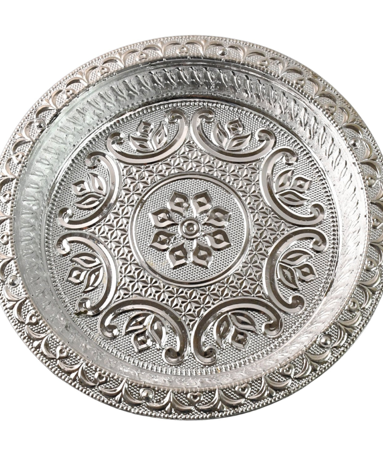 Ornamental Silver Tone Pooja Thali 