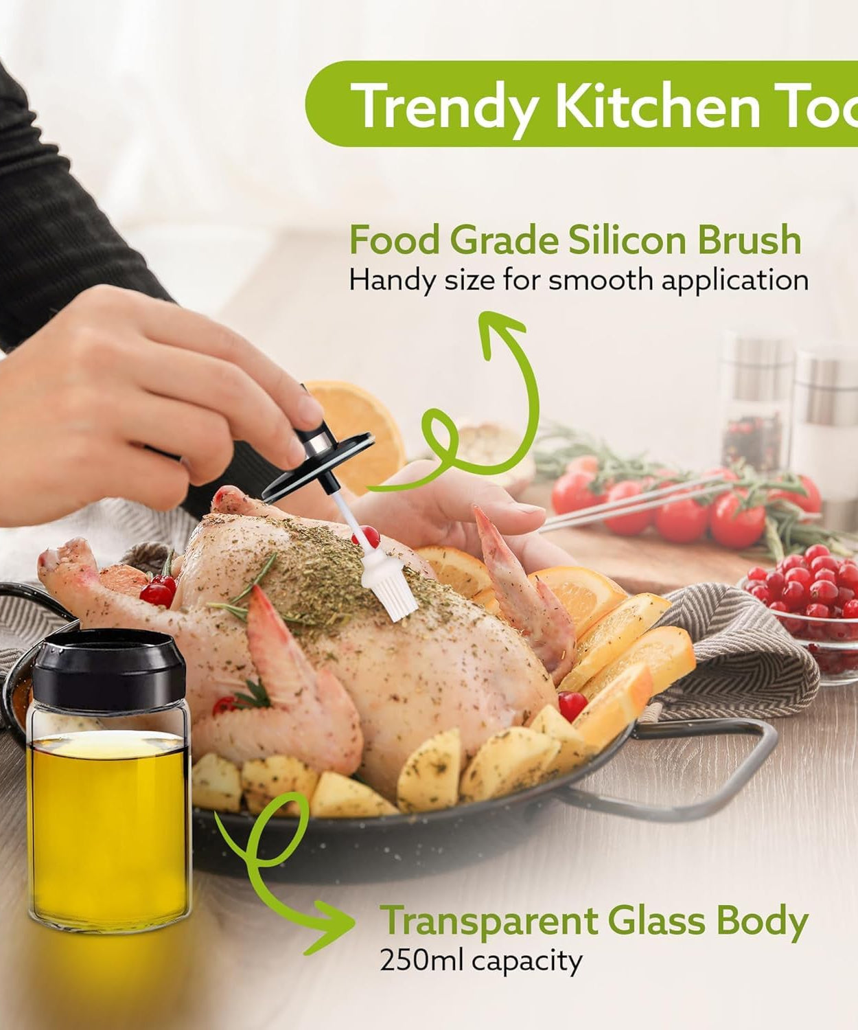 SleekServe Glass Oil Dispenser with Brush