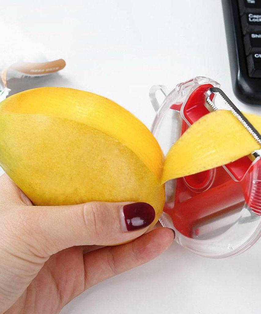 Hanging rotary slicer, peeler, and cutter for vegetables