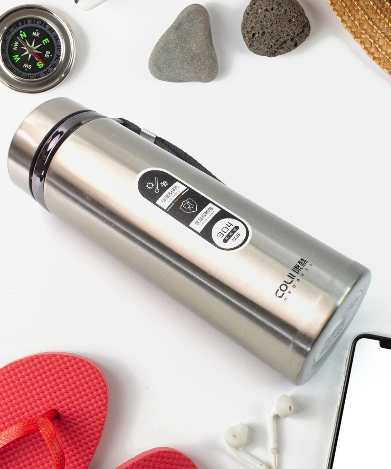 Stainless Steel Vacuum Insulated Water Bottle – 900ML Approx, Leak-Proof, Wide Mouth with Hanging Strap (Mix Color)