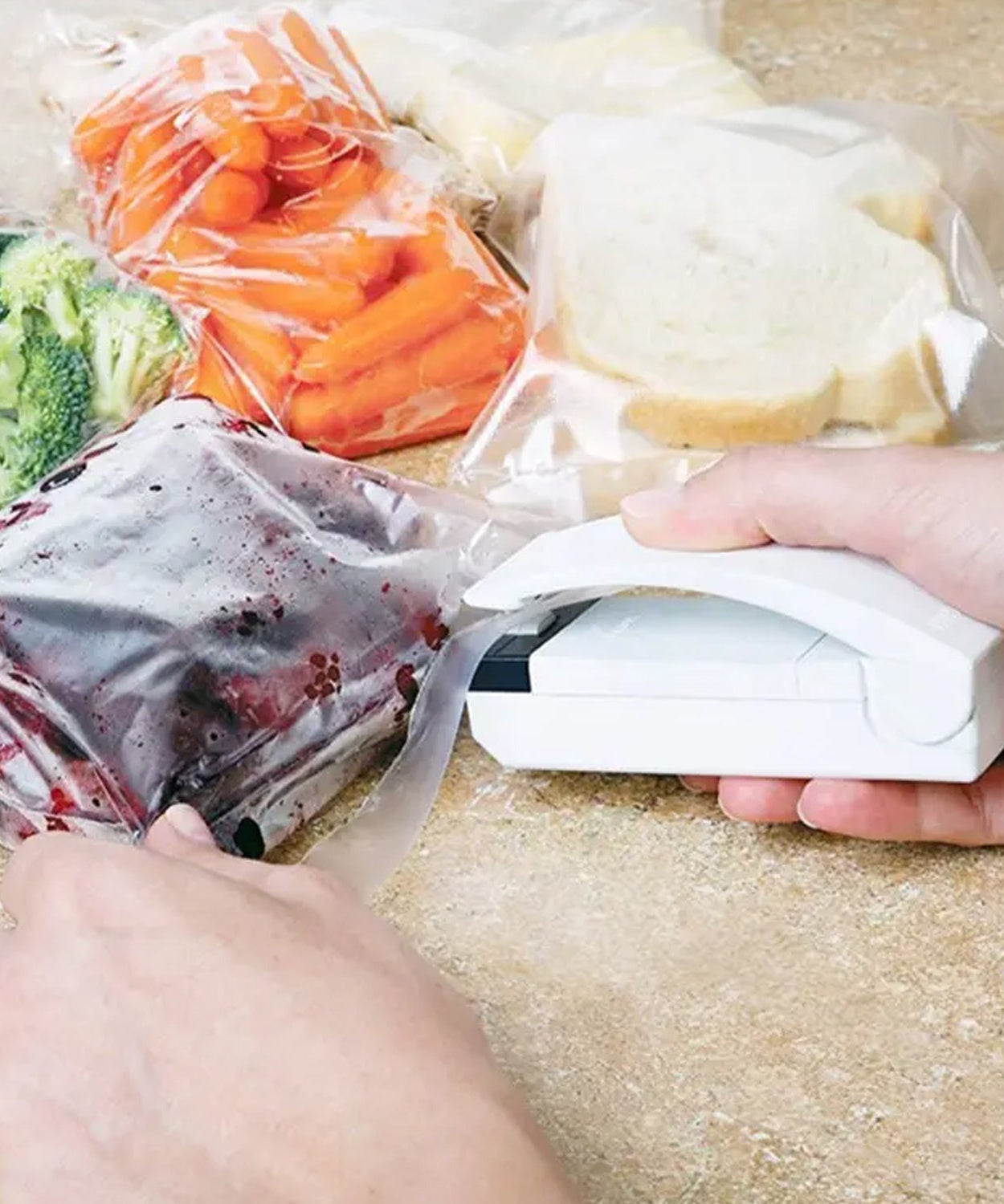 Household plastic bag sealer, mini and portable, perfect for sealing bags.