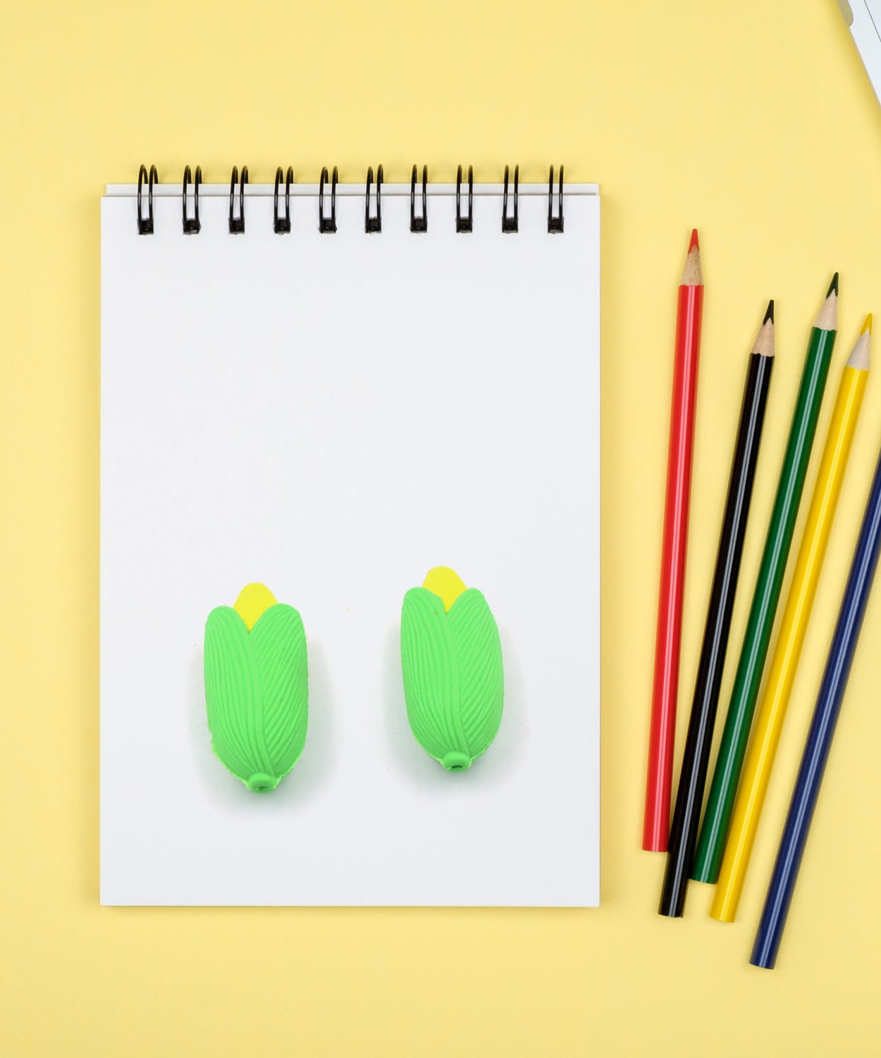 Fun corn-shaped erasers for school use, 2-pack