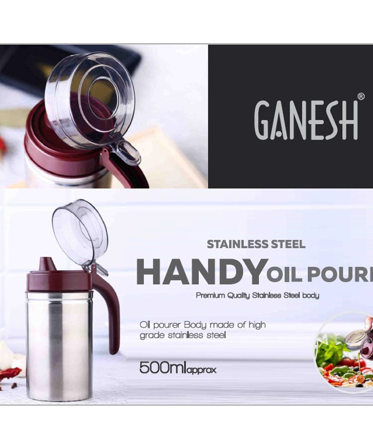 Stainless steel 500ml oil container with nozzle