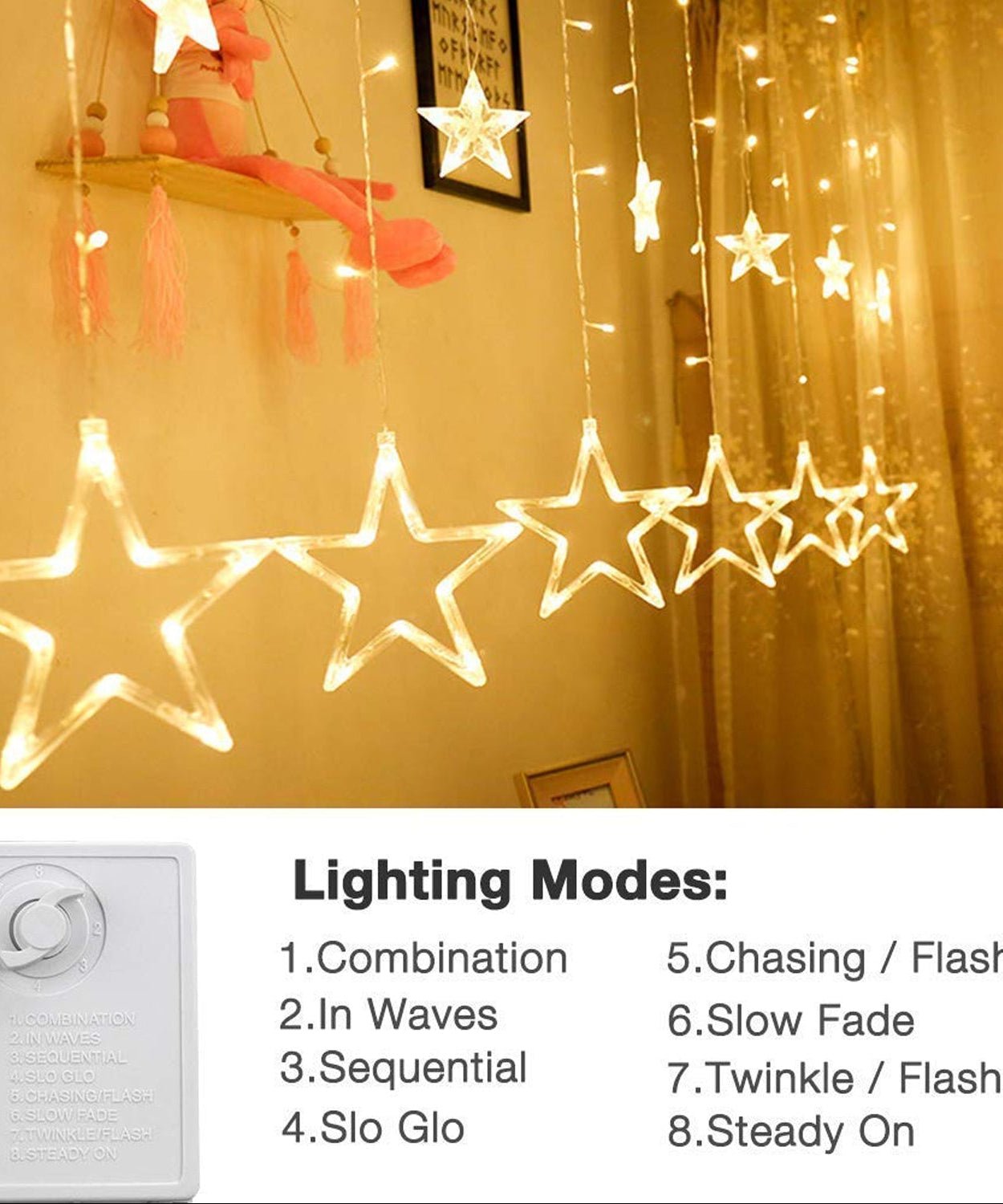 Bright star curtain lights with various light modes