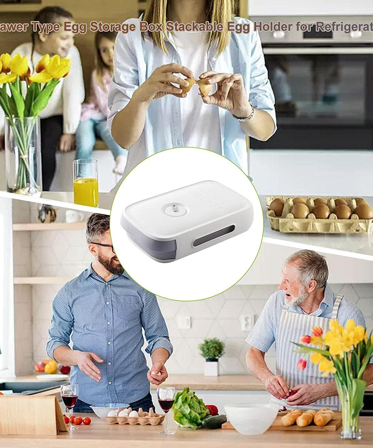 Egg Storage Box Plastic Egg Drawer Fridge Egg Organizer Egg Keeper Refrigerator Egg Drawer Plastic Egg Carton Covered Egg Holder Pantry Egg Bin Household Egg Tray (1 Pc)