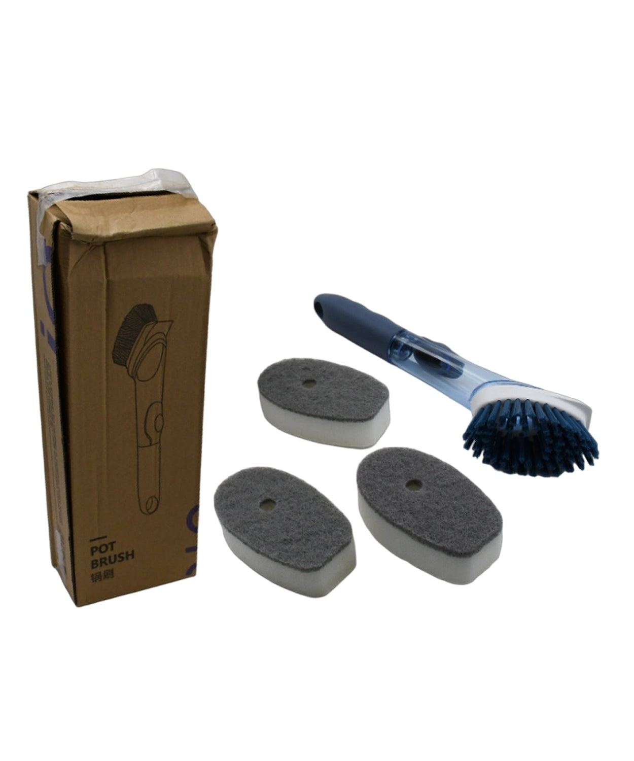 Scrubber with soap dispenser, 3 replacement heads