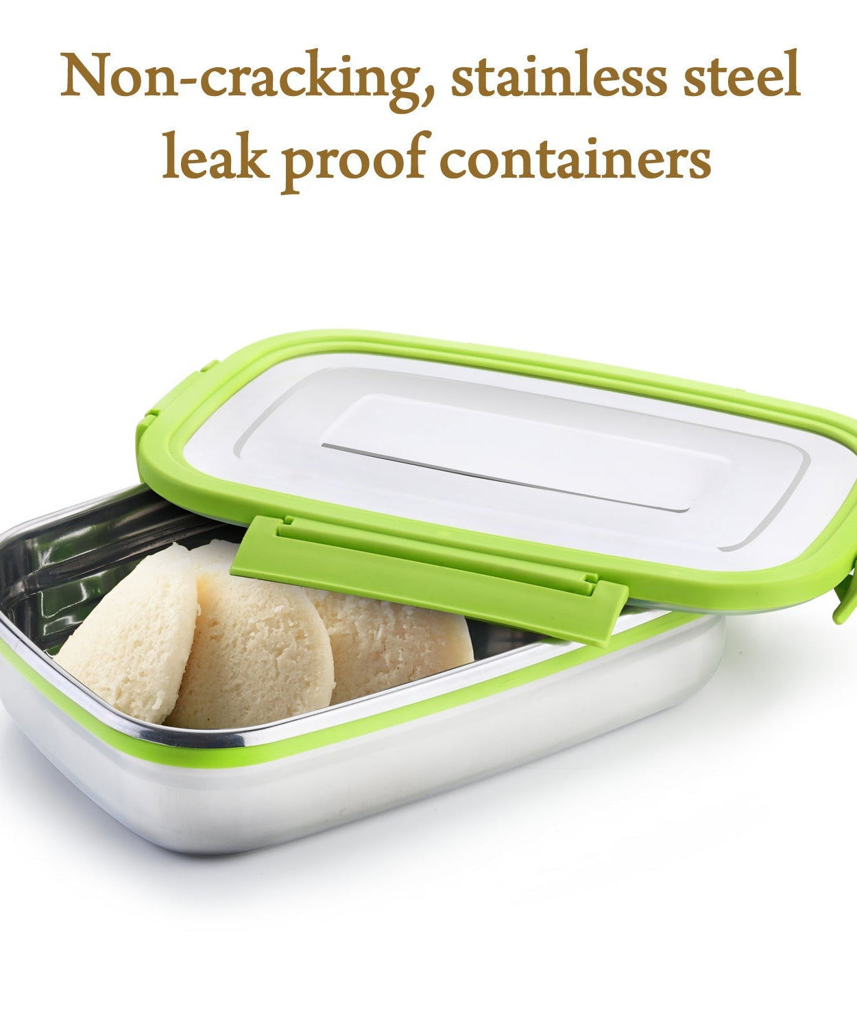 Stainless steel lunch pack for office and school, with secure closures