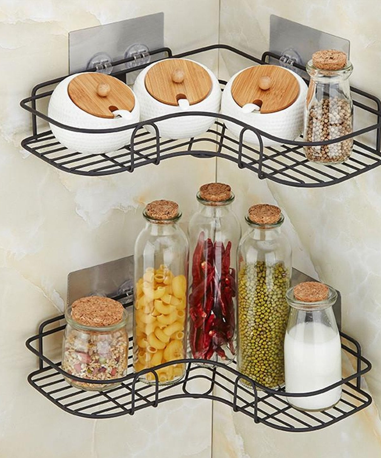 Easy-install corner rack for kitchen storage