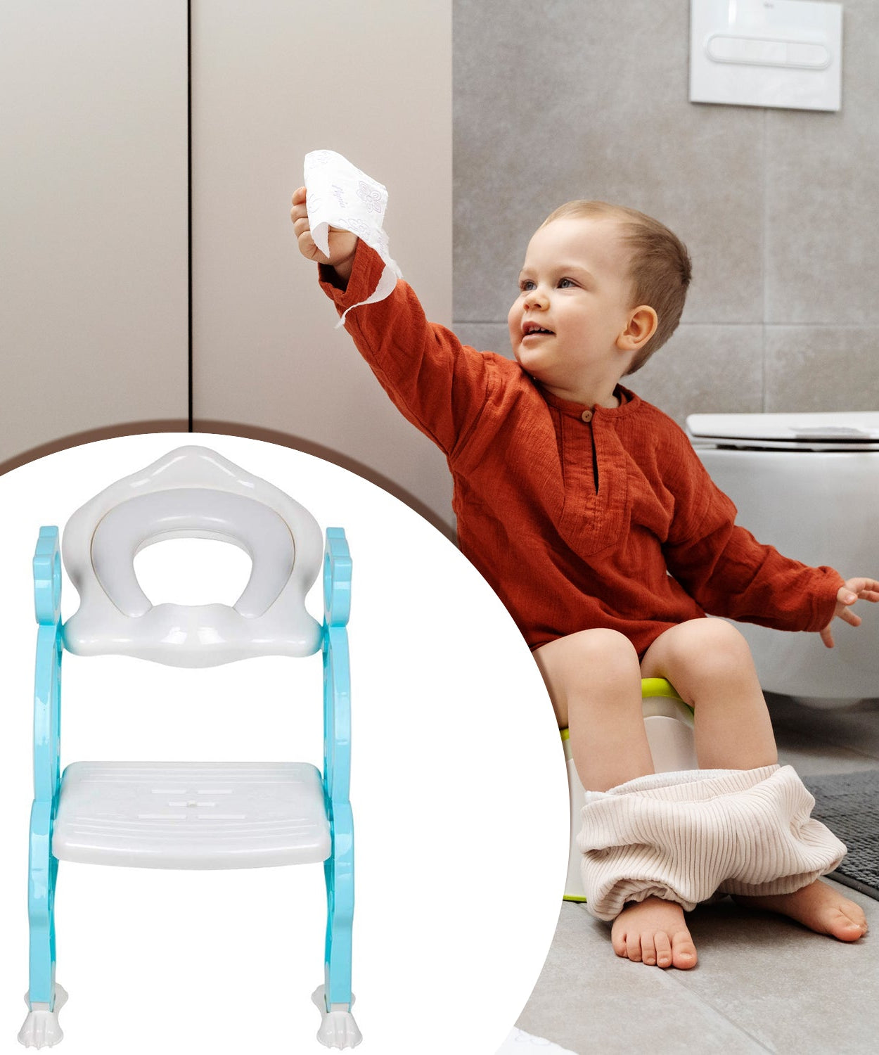 Potty training seat with ladder for toddlers’ convenience