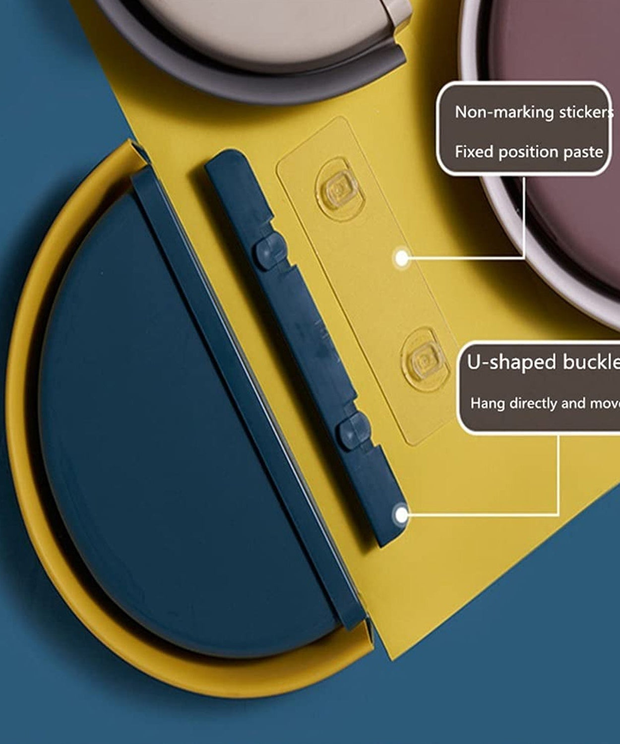 Portable trash can with adhesive hook for easy installation.