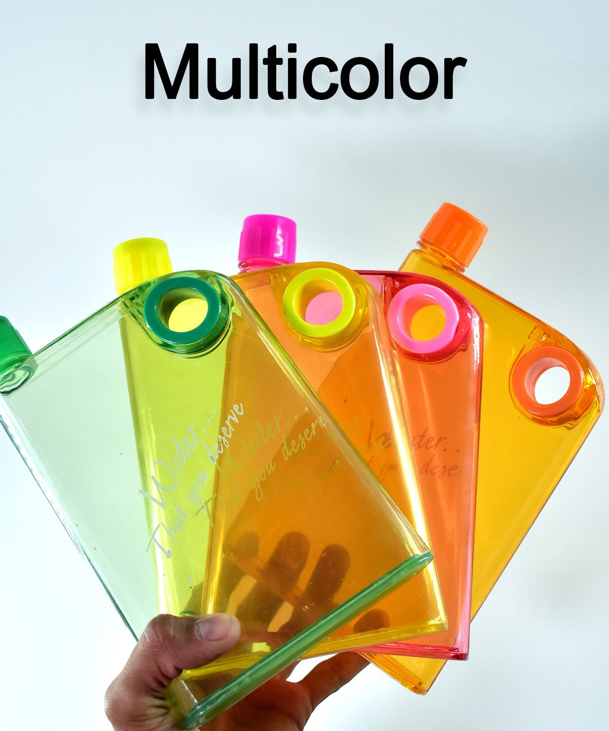 Notebook-style water bottle with slim profile.