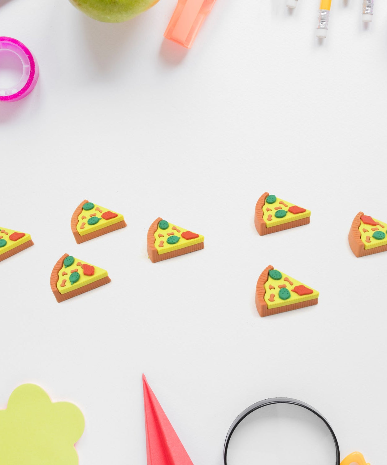 3D Pizza Slices Eraser Set – Fancy & Colorful Stationery for Kids & Gifts (7 slice)
