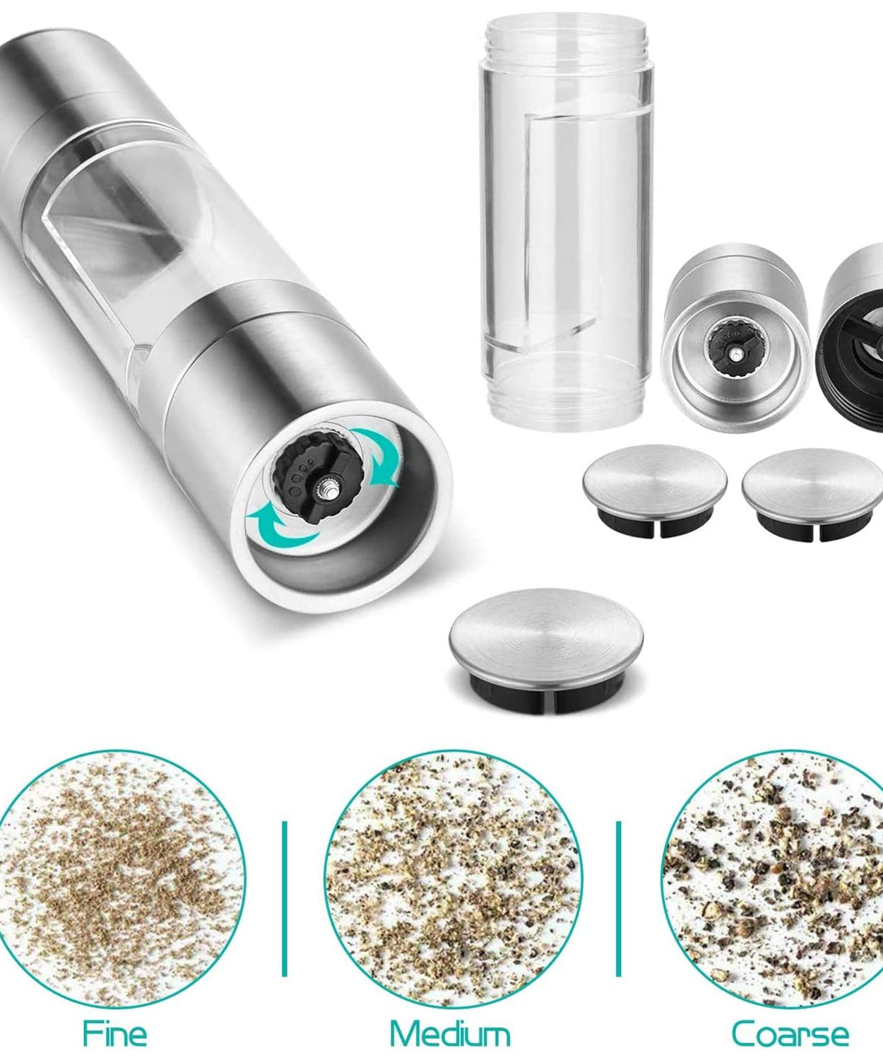 2-in-1 Stainless Steel Salt and Pepper Grinder