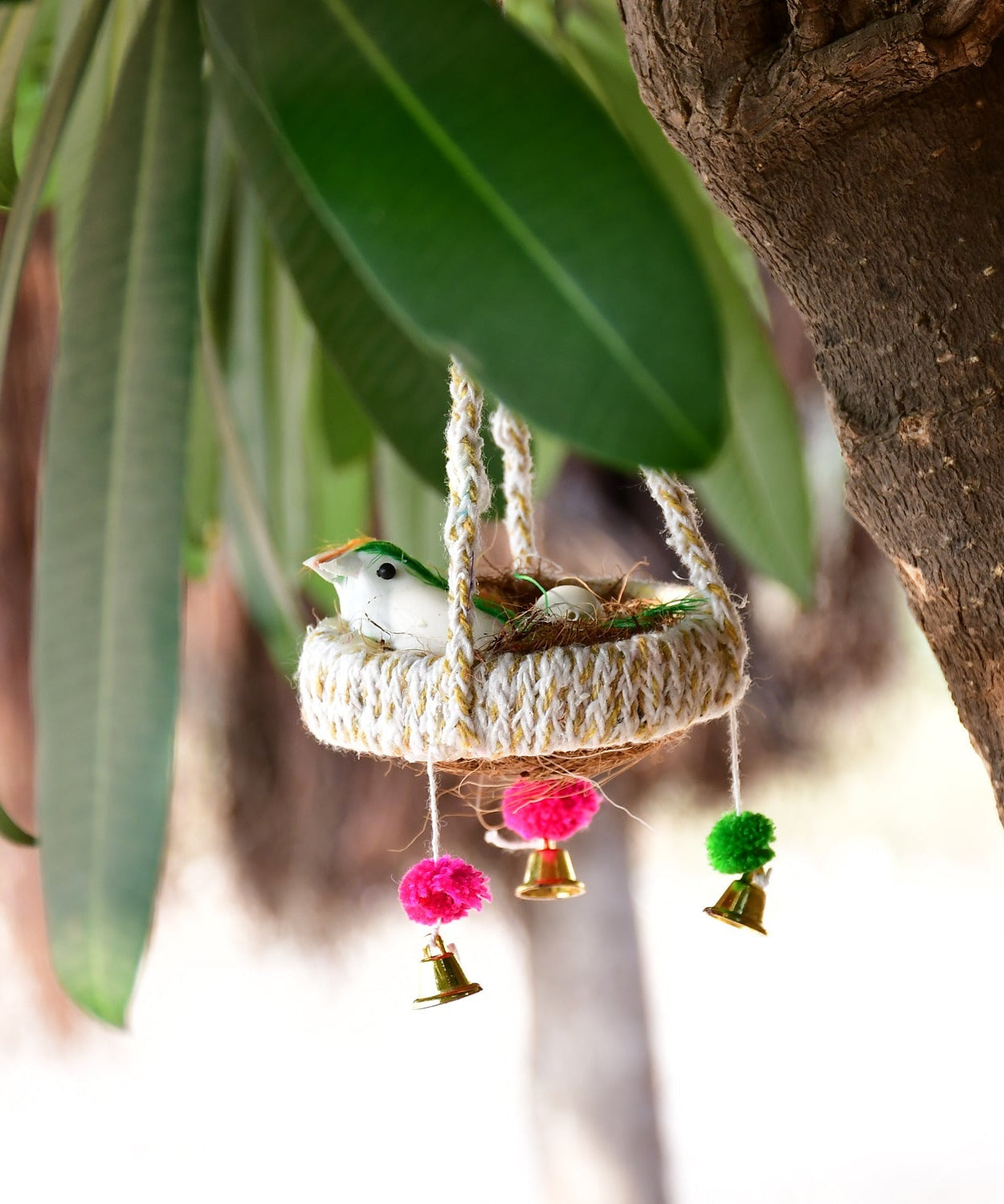 Artificial jute birds nest used as a decorative jhumar