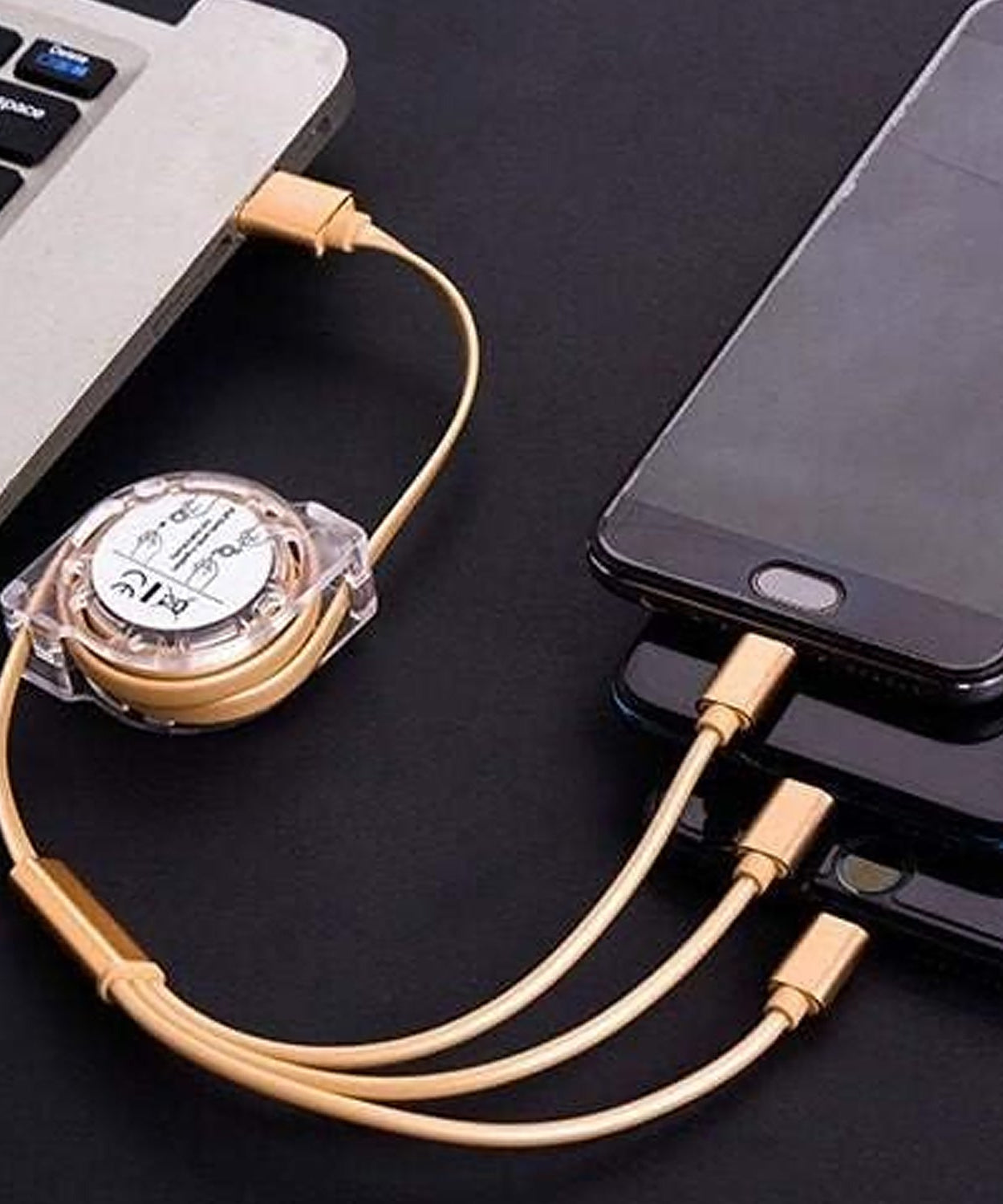 Retractable 3-in-1 Charger Cable for Phones & Android (1 Pc, Multi-USB)