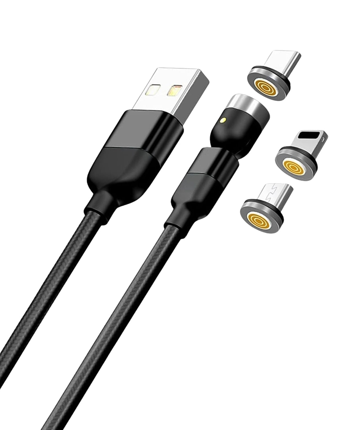 3 in 1 Magnetic USB Charging Cable | USB-c Android and Lightning with Extra Protecting Nylon| Strong Magnetic Cable with Full Rotation Support Fast Charging