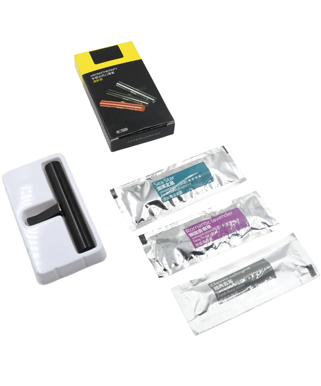 Long-lasting car air perfume with rotating flow control, magnetic attachment, and diverse scents.