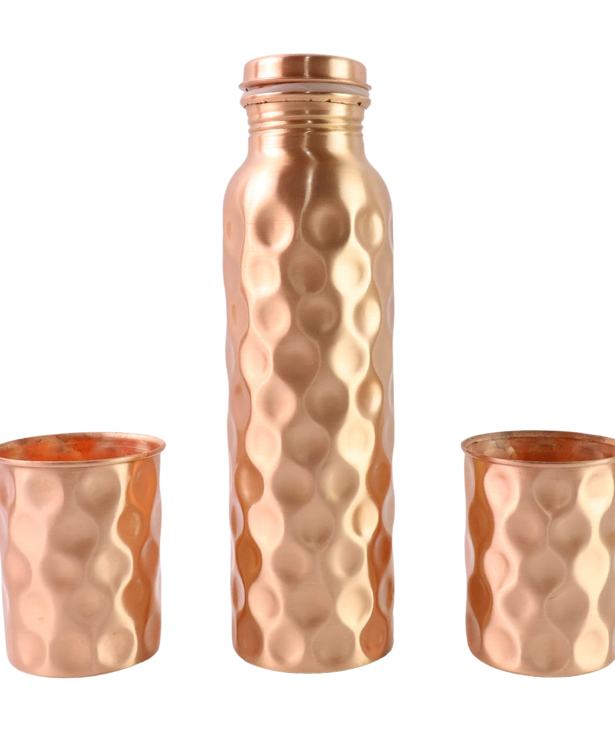 Diamond Cut Copper Water Bottle 2 Glasses with Gift Box (3 Pcs Set)