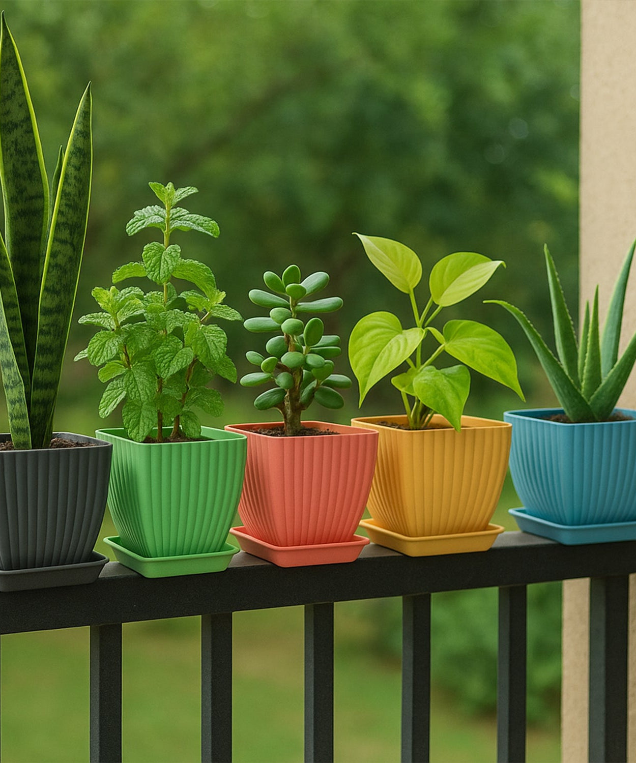 5 Pcs Plastic Square Planter Pots for Indoor