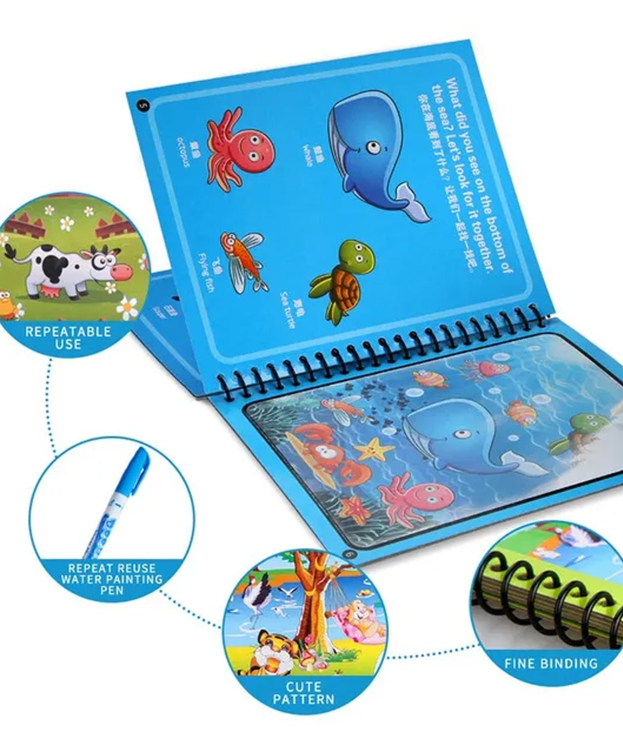 Magic water coloring book with doodle pen