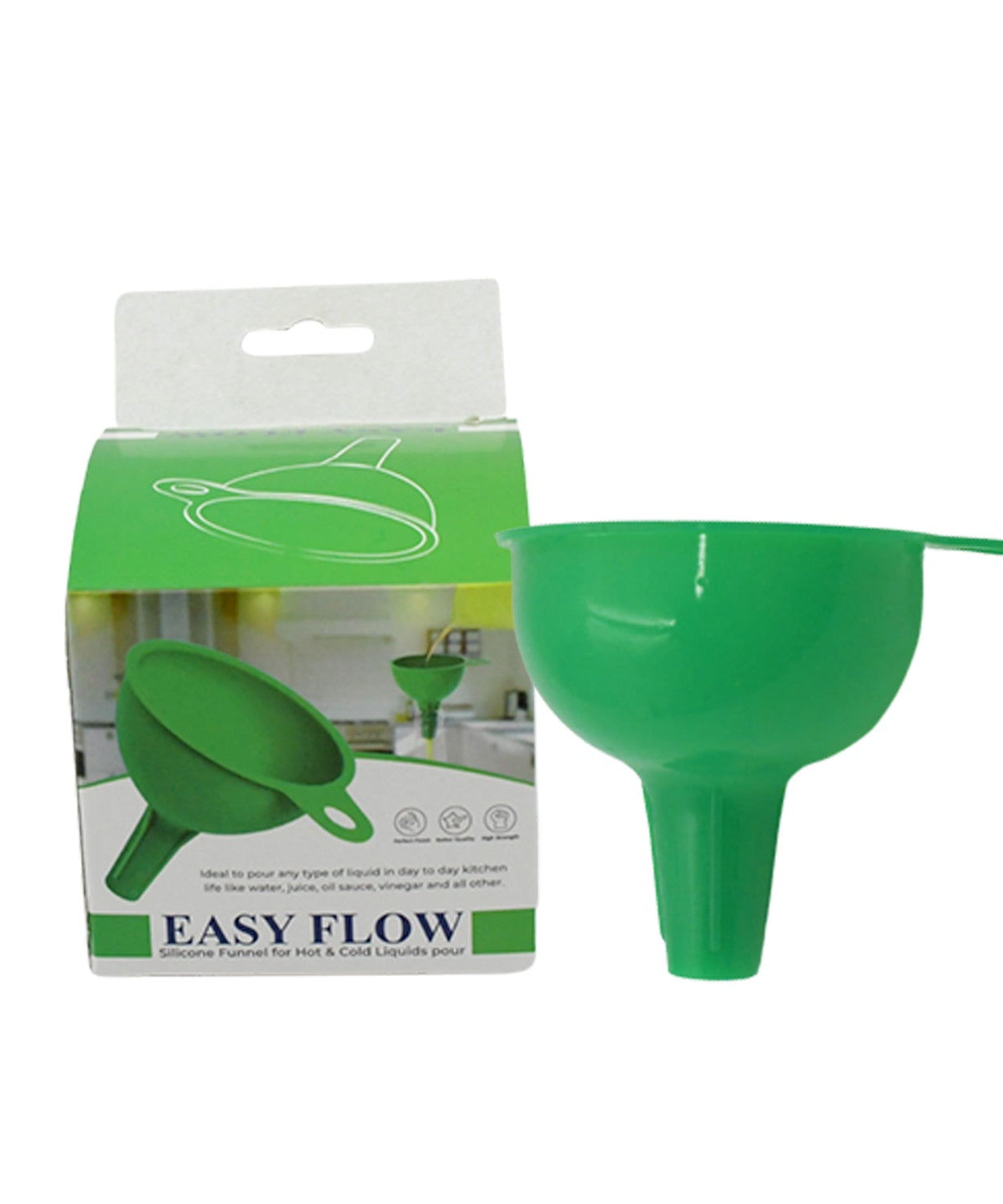 Versatile green funnel for sauces, juices, and small grains