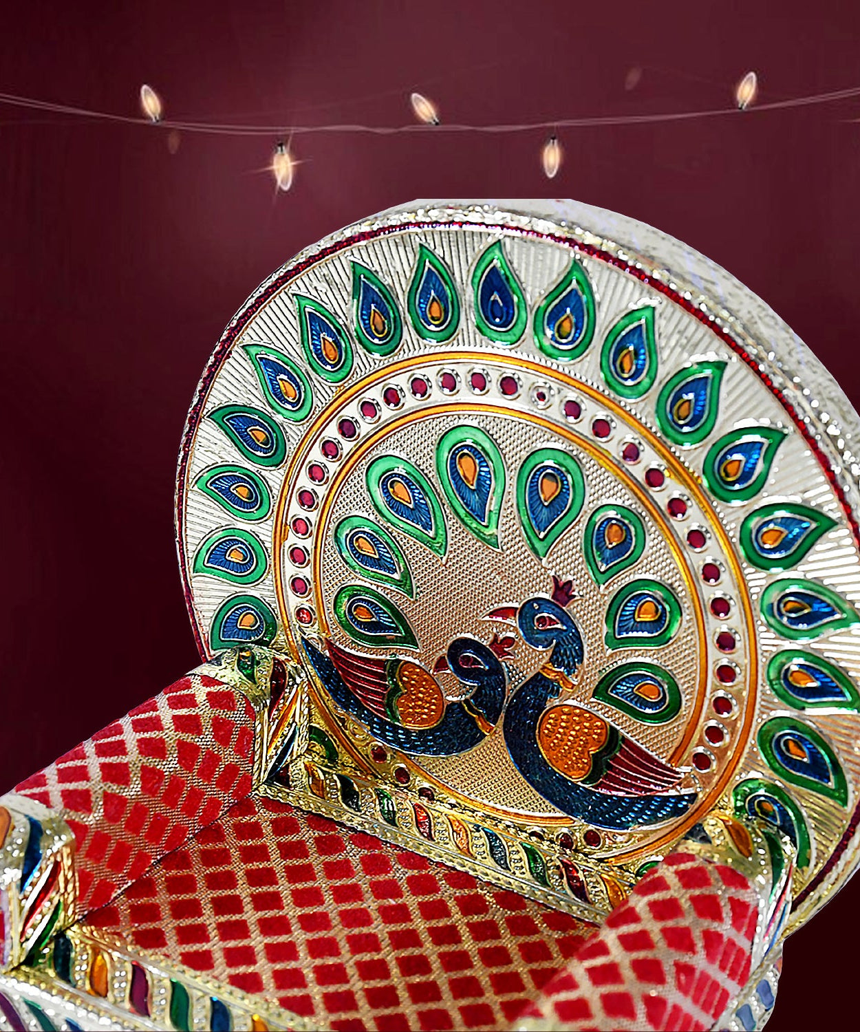 Meenakari Work Laddu Gopal Singhasan  / Sihasan for Pooja Mandir Wooden Krishna Ladoo Bal Gopal Sofa Asan, Home Decorative Premium Look Decorative Singhasan Suitable For Home, Office, Restaurant (2 Pc Set)