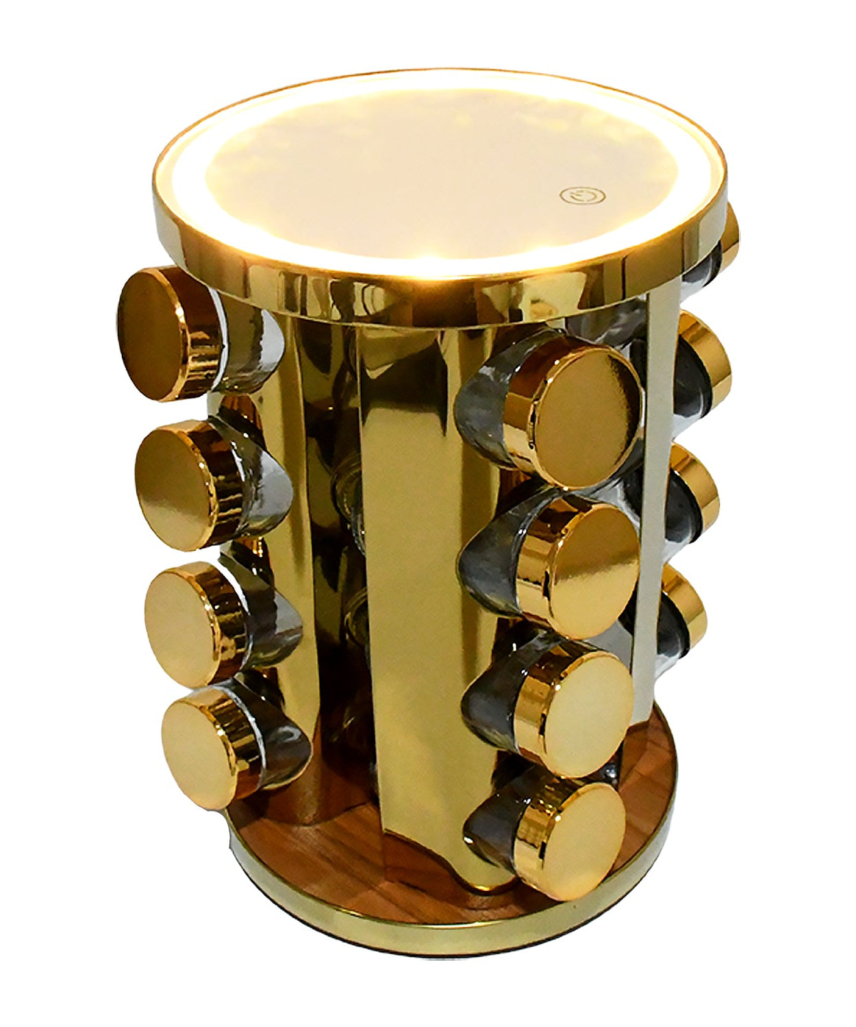 LED Spice Rack Organizer, Rotating Spice Rack with Free 16 Seasoning Jars, Revolving Tower Organizer Stainless Steel for Kitchen Storage (Golden / 16 Pc / MOQ - 6 pc)